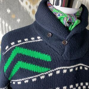 Polo Ralph Lauren Black & Green Multi Geometric Shawl Collar Sweater